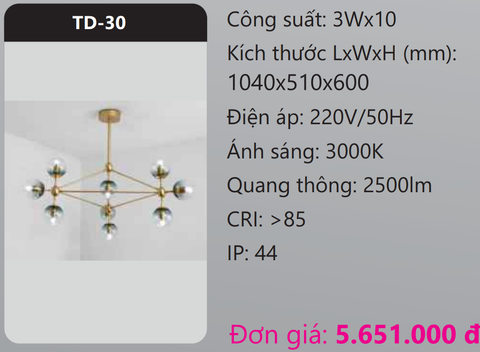  ĐÈN CHÙM TREO THẢ TRANG TRÍ LED DUHAL 3W X 10 BÓNG (CHÙM PHÂN TỬ) TD-30 