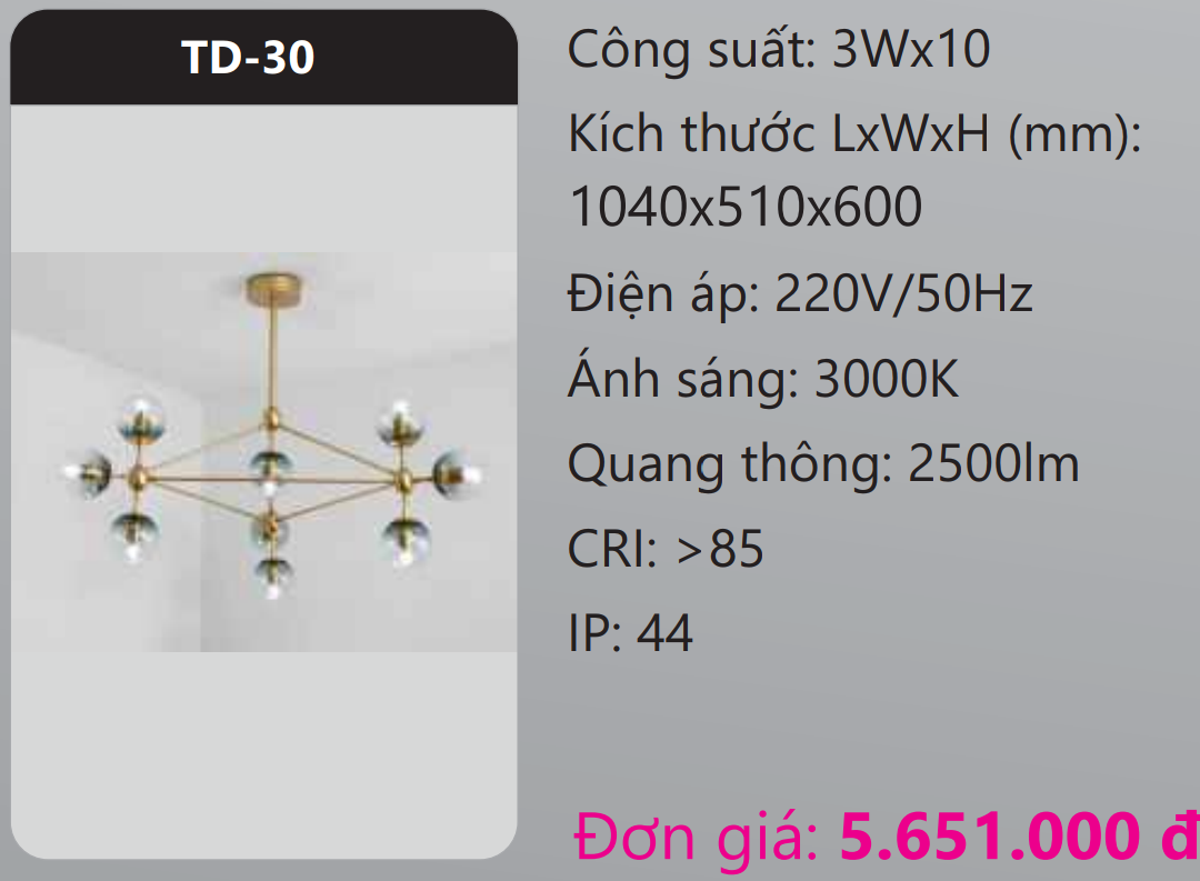 ĐÈN CHÙM TREO THẢ TRANG TRÍ LED DUHAL 3W X 10 BÓNG (CHÙM PHÂN TỬ) TD-30