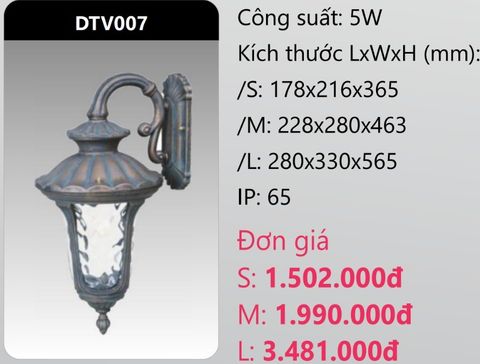  ĐÈN GẮN VÁCH TƯỜNG TRANG TRÍ DUHAL DTV007 (DTV007S - DTV007M - DTV007L) 