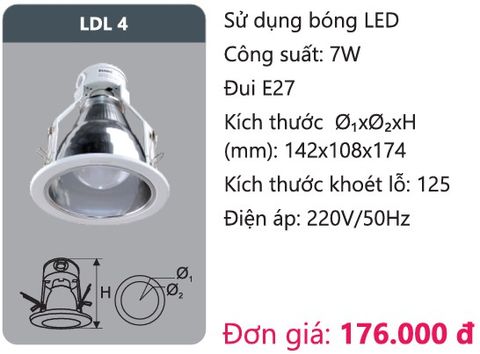  ĐÈN LON DOWNLIGHT ÂM TRẦN O140 DUHAL LDL 4 