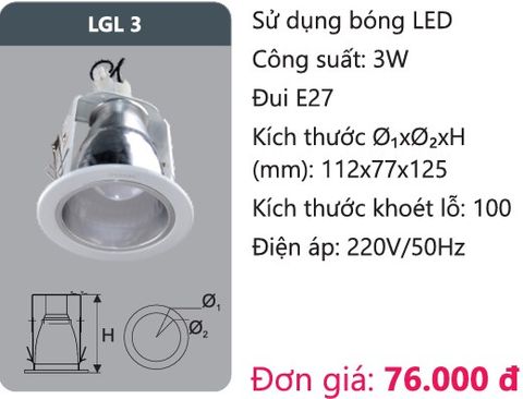  ĐÈN LON DOWNLIGHT ÂM TRẦN DUHAL LGL 3 