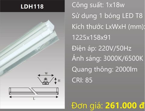  ĐÈN MÁNG CÔNG NGHIỆP CHÓA PHẢN QUANG GẮN 1 BÓNG 1M2 LED 1X18W DUHAL LDH118 