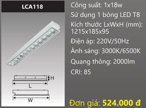  MÁNG ĐÈN ÂM TRẦN CHÓA PHẢN QUANG GẮN 1 BÓNG 1M2 LED 18W DUHAL LCA118 