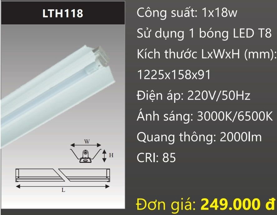 MÁNG ĐÈN CHÓA CÔNG NGHIỆP GẮN 1 BÓNG 1M2 LED 1X18W DUHAL LTH118