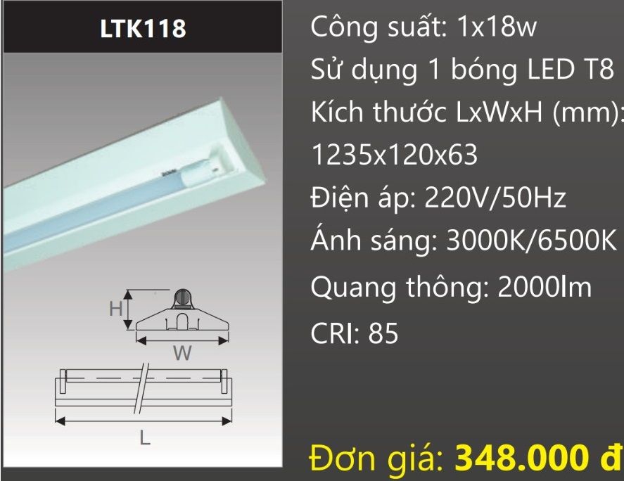 MÁNG ĐÈN CÔNG NGHIỆP CHỮ V GẮN 1 BÓNG 1M2 LED 1X18W DUHAL LTK118