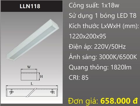  MÁNG ĐÈN LẮP NỔI MẶT CHỤP MICA GẮN 1 BÓNG 1M2 LED 18W DUHAL LLN118 