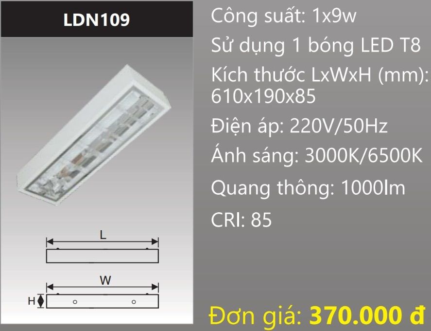 MÁNG ĐÈN PHẢN QUANG LẮP NỔI GẮN 1 BÓNG 6 TẤC LED 9W DUHAL LDN109