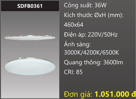  ĐÈN GẮN NỔI ỐP TRẦN TRANG TRÍ LED ĐỔI 3 BA CHẾ ĐỘ MÀU 36W DUHAL SDFB0361 