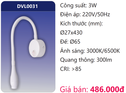  ĐÈN LED GẮN VÁCH TƯỜNG CHỈNH HƯỚNG CHIẾU ĐIỂM TRANG TRÍ 3W DUHAL DVL0031 