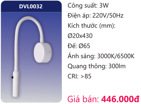  ĐÈN LED GẮN VÁCH TƯỜNG CHỈNH HƯỚNG CHIẾU ĐIỂM TRANG TRÍ 3W DUHAL DVL0032 