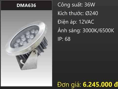  ĐÈN RỌI NƯỚC LED 36W DUHAL DMA636 (DÒNG ĐIỆN - AC 12V, CHUẨN BẢO VỆ - IP68) 