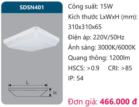  ĐÈN ỐP TRẦN LED DUHAL 15W SDSN401 
