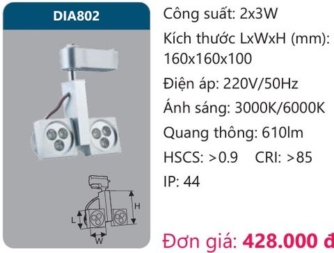  ĐÈN LED RỌI ĐIỂM GẮN THANH RAY DUHAL 2x3W DIA802 