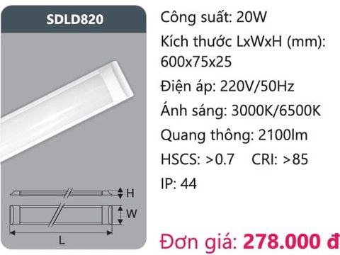  ĐÈN TUÝP LED BÁN NGUYỆT ỐP TRẦN DUHAL SDLD820 ( 6 TẤC / 20W ) 