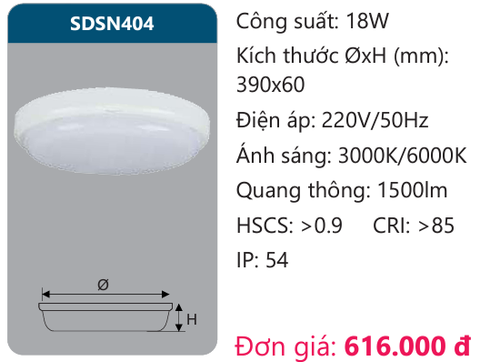  ĐÈN ỐP TRẦN LED DUHAL 18W SDSN404 
