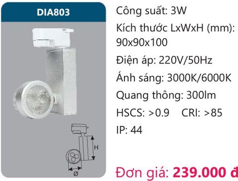  ĐÈN LED RỌI ĐIỂM GẮN THANH RAY DUHAL 3W DIA803 