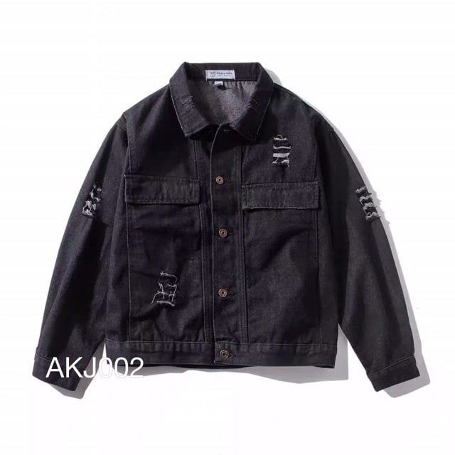 AKJ002 - JACKET JEAN DENIM BLACK STRIPEDCUT