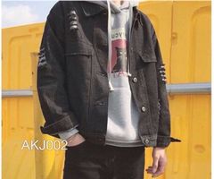 AKJ002 - JACKET JEAN DENIM BLACK STRIPEDCUT