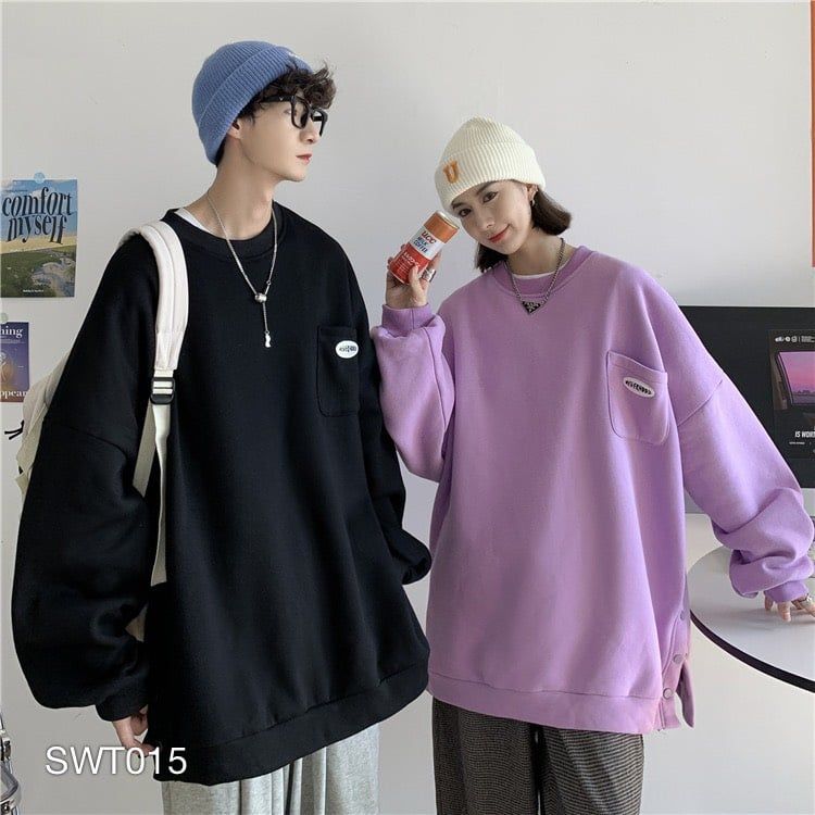 SWT015 - ÁO SWEATER TÚI IN PHỐI NÚT