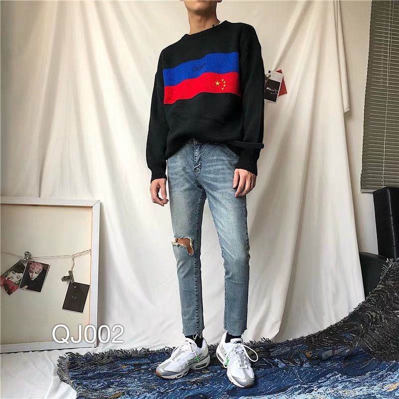 QJ002 - QUẦN JEAN XANH BẠC RÁCH 1 BÊN GỐI