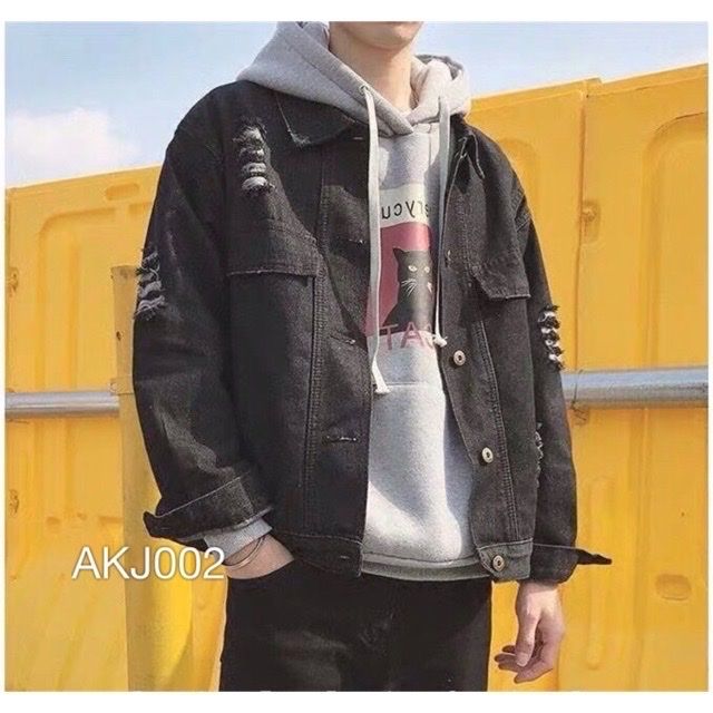 AKJ002 - JACKET JEAN DENIM BLACK STRIPEDCUT