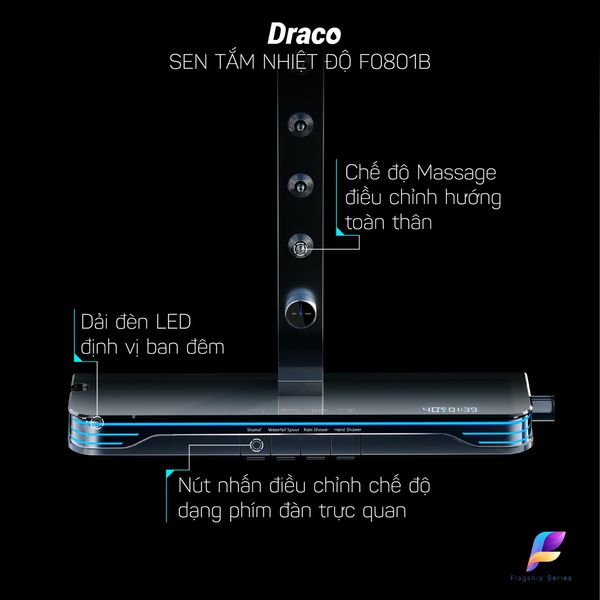 Sen Tắm Massage Hiển Thị Nhiệt Độ Draco F0801B Thế Hệ Mới