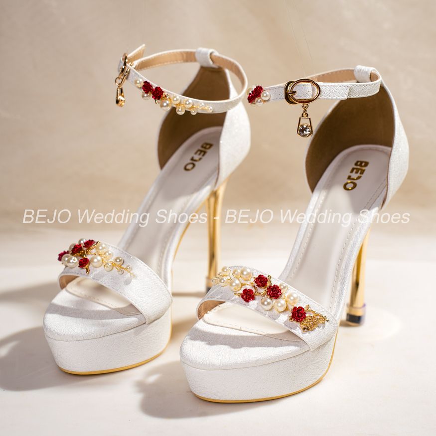 Giày cưới cao cấp Bejo H92.G.05 Nụ hoa đỏ, cành ngọc