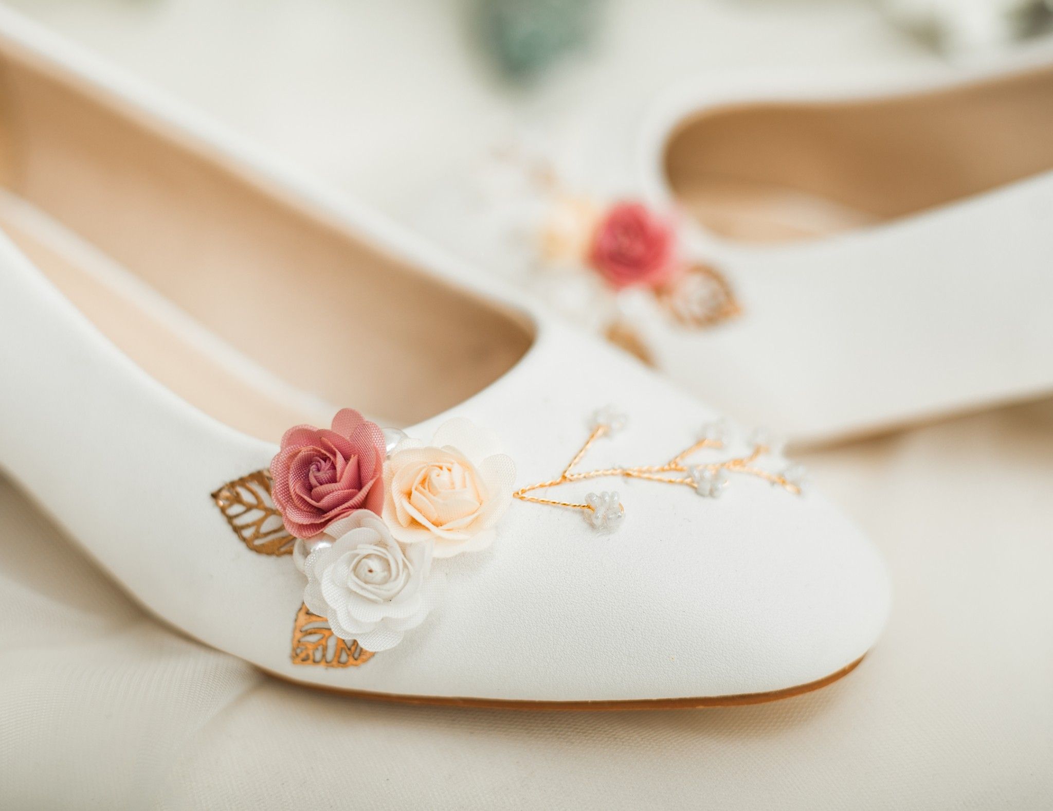 Giày Cưới Cao Gót H91.03 3 Hoa + Baby
