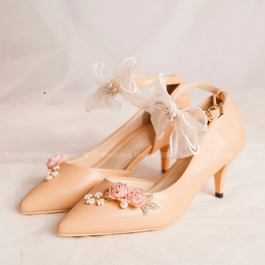 Giày cưới - Giày cô dâu cao cấp BEJO H88.5P.05.NUDE.2HOA,BABY,NƠ