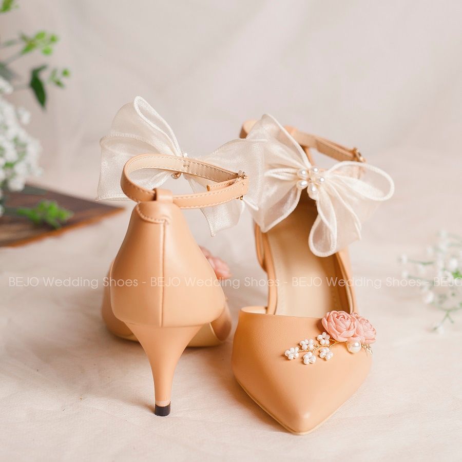 Giày cưới - Giày cô dâu cao cấp BEJO H88.5P.05.NUDE.2HOA,BABY,NƠ