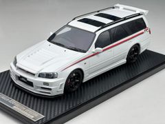 Xe Mô Hình Nissan Stagea- R34 Custom Version Limited 66 pcs 1:18 Ivy Model ( Trắng Viền Đỏ Mâm Đen )