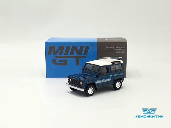 Xe Mô Hình Land Rover Defender 90 County Wagon Stratos Blue LHD 1:64 MiniGT( Xanh )