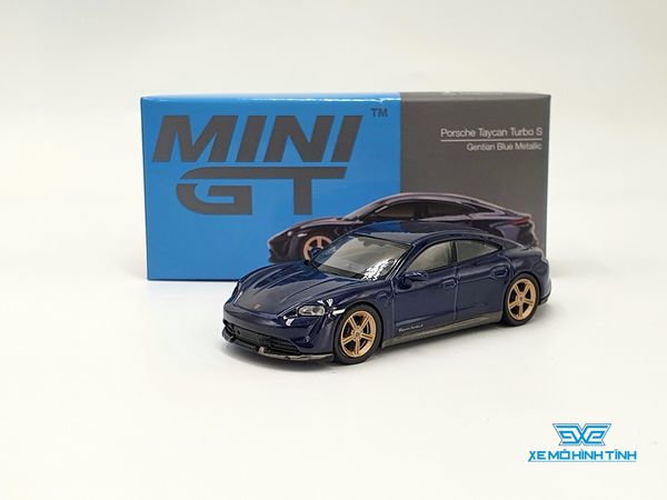 Xe Mô Hình Porsche Taycan Turbo S Gentian Blue Metallic LHD 1:64 MiniGT( Xanh )