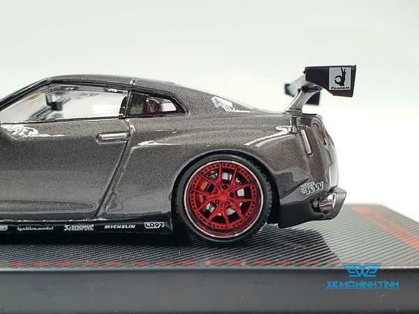 Xe Mô Hình Nissan Pandem R35 GT-R Gun Metallic 1:64 Ignition Model ( Xám Bánh Đỏ )