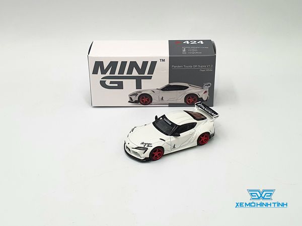 Xe Mô Hình Pandem Toyota GR Supra V1.0 Pearl White LHD 1:64 MiniGT ( Trắng Mâm Đỏ )