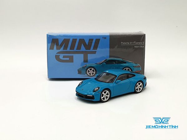 Xe Mô Hình Porsche 911 (992) Carrera S Miami Blue LHD 1:64 Minigt ( Xanh Ngọc )