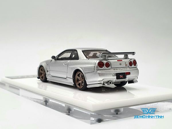 Xe mô hình Nissan GTR R34 Z-Tune Diecast-Openable Hood 1:64 Time Micro (Silver) + Fig