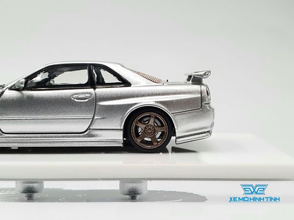 Xe mô hình Nissan GTR R34 Z-Tune Diecast-Openable Hood 1:64 Time Micro (Silver) + Fig