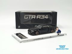 Xe Mô Hình Nissan GTR R34 Z-Tune Diecast-Openable Hood 1:64 Time Micro (Đen) + Fig