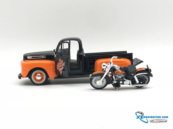 Xe Mô Hình 1958 FLH Duo Glide 1948 Ford F-1 Pickup 1:24 Maisto ( Đen Cam )