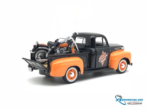 Xe Mô Hình 1958 FLH Duo Glide 1948 Ford F-1 Pickup 1:24 Maisto ( Đen Cam )