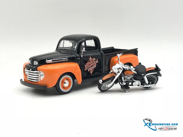 Xe Mô Hình 1958 FLH Duo Glide 1948 Ford F-1 Pickup 1:24 Maisto ( Đen Cam )