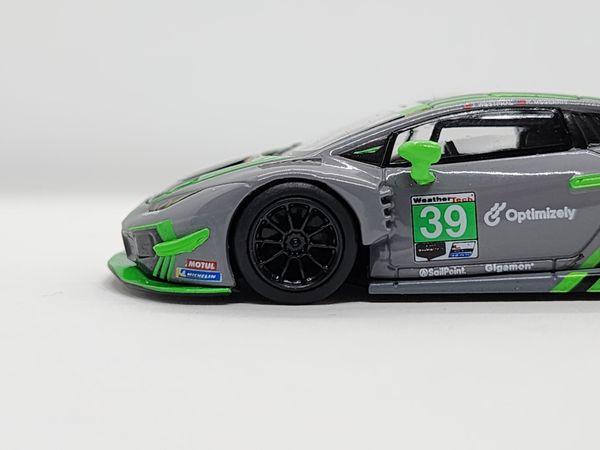 Xe Mô Hình Lamborghini Huracan GT3 Evo #39 2022 Imsa Road America 2nd Place LHD 1:64 MiniGT ( Xám/Xanh )