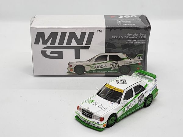 Xe Mô Hình Mercedes-Benz 190E 2.5 16 Evolution II 1991 DTM Zakspeed #20 Michael Schumacher LHD 1:64 Minigt ( Trắng Xanh )