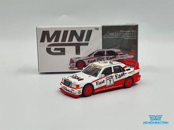 Xe Mô Hình Mercedes-Benz 190E 2.5-16 Evolution II #7 1991 Deutsche Tourenwagen Meisterschaft AMG-Mercedes 1:64 MiniGT (Trắng)