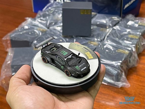 Xe Mô Hình Lamborghini Aventador FullOpen Box Tròn 1:64 PGM ( Đen Monster )