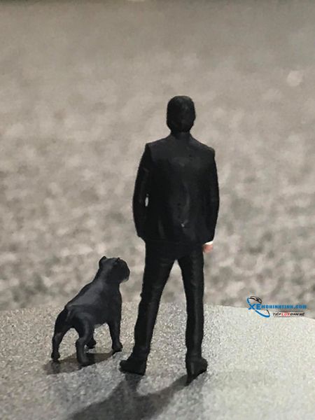 Set Figure John Wick và chú chó Pitbull 1:64 Nanoer High Quality Resin Miniature