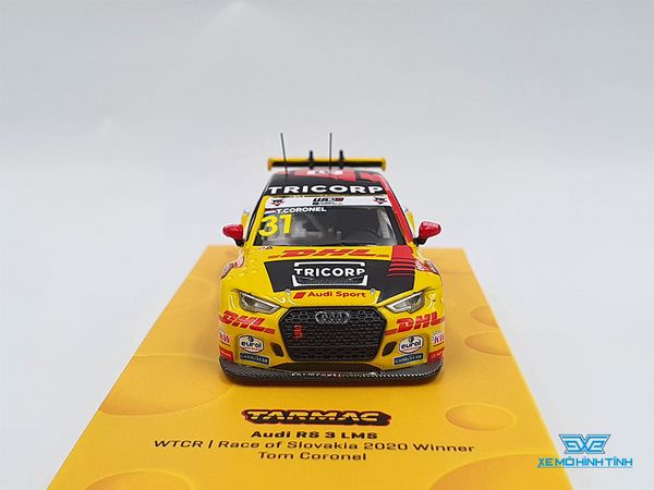 Xe Mô Hình Audi RS3 LMS WTCR Race of slovakia 2020 Winner Tom Coronel 1:64 Tarmac Works( Vàng )