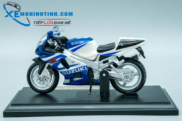 XE MÔ HÌNH SUZUKI GSX-R750 1:18 MAISTO (TRẮNG XANH)