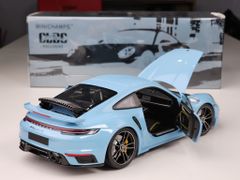 Xe mô hình Porsche 911 (992) Turbo S Coupe Sport Design - 2021 1:18 Minichanmps (Light Blue)